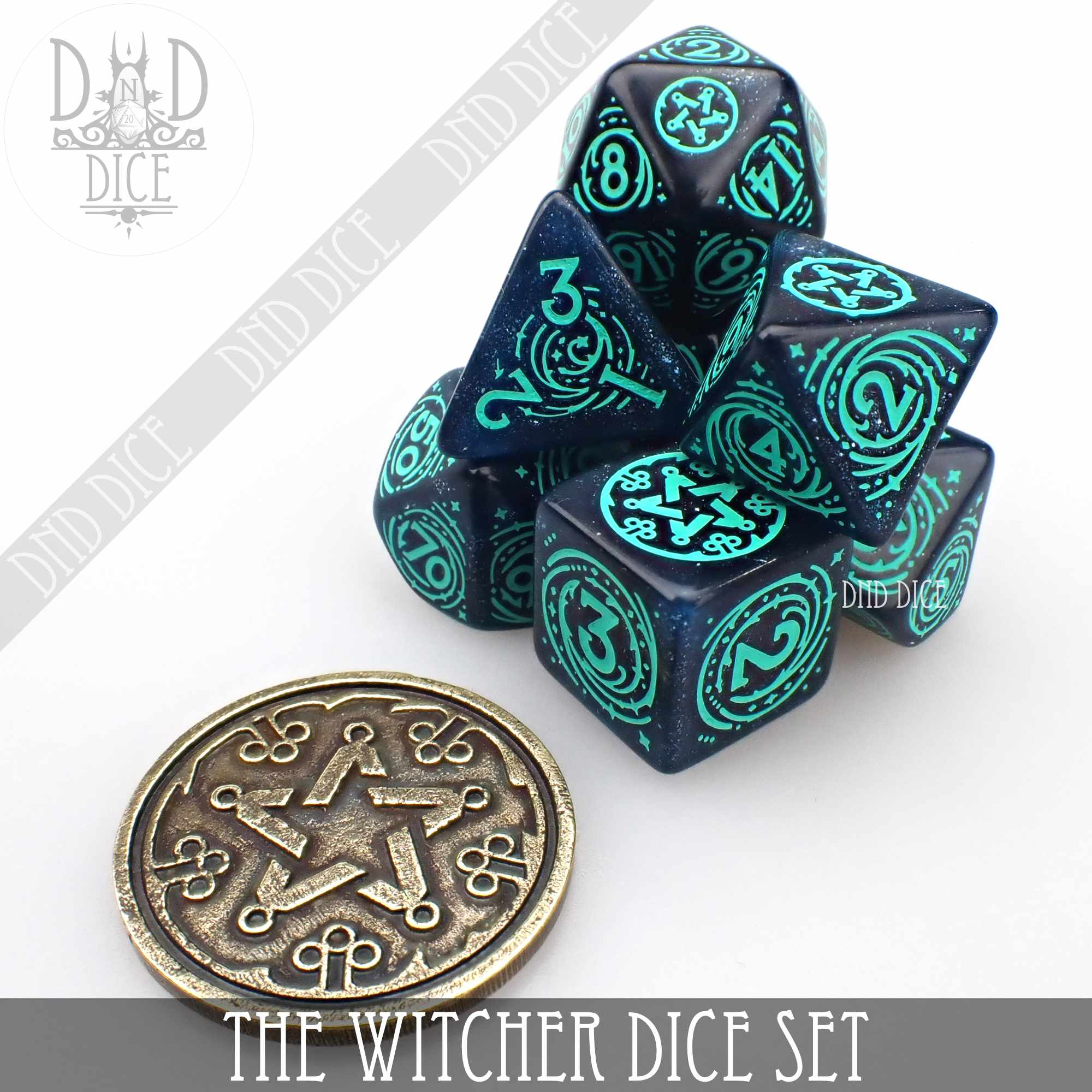 Toss A Coin | Brushed Gold Metal Dice Set (7) | Dungeons and Dragons ( – Viridian Dice