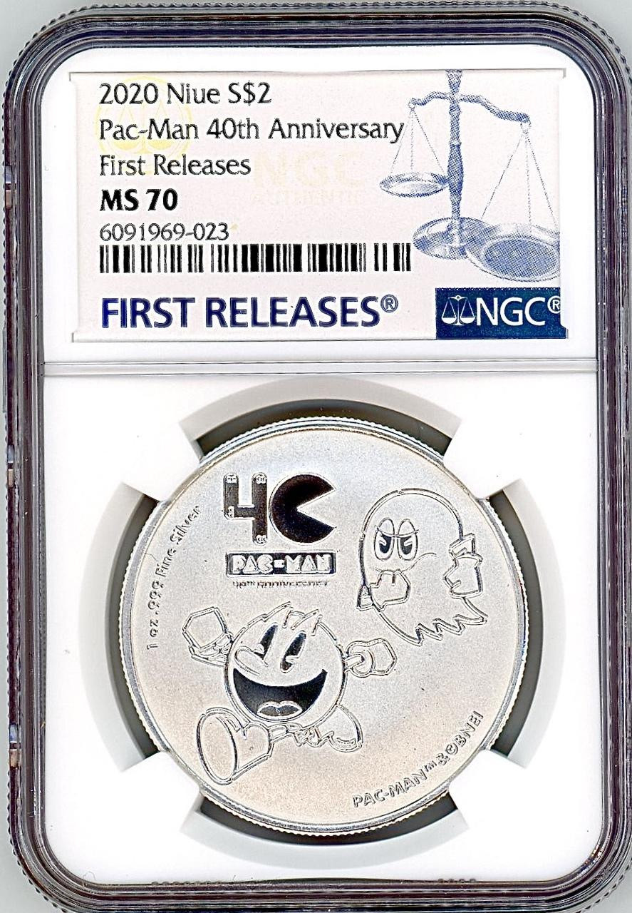 MS PACMAN 40th Anniversary Proof 1 Oz Silver Coin 2$ Niue 