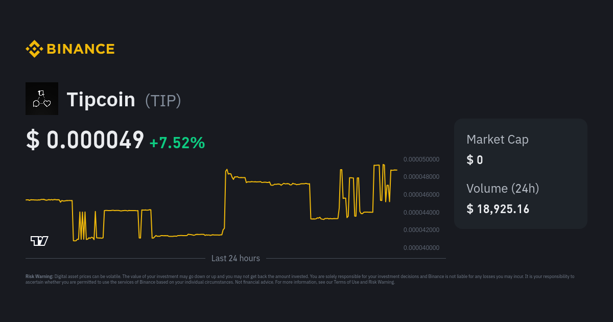 TIP Coin price now, Live TIPC price, marketcap, chart, and info | CoinCarp