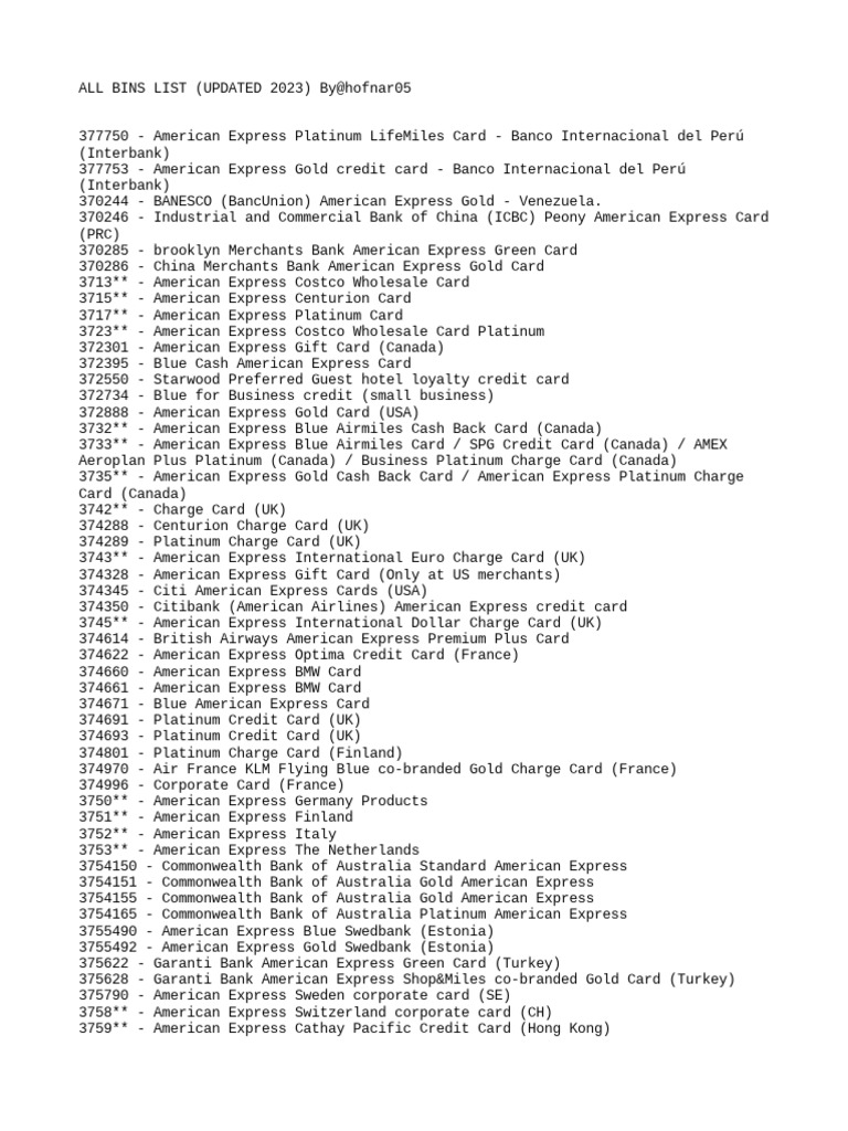 BIN/IIN series list issued by AMERICAN EXPRESS | BINTable