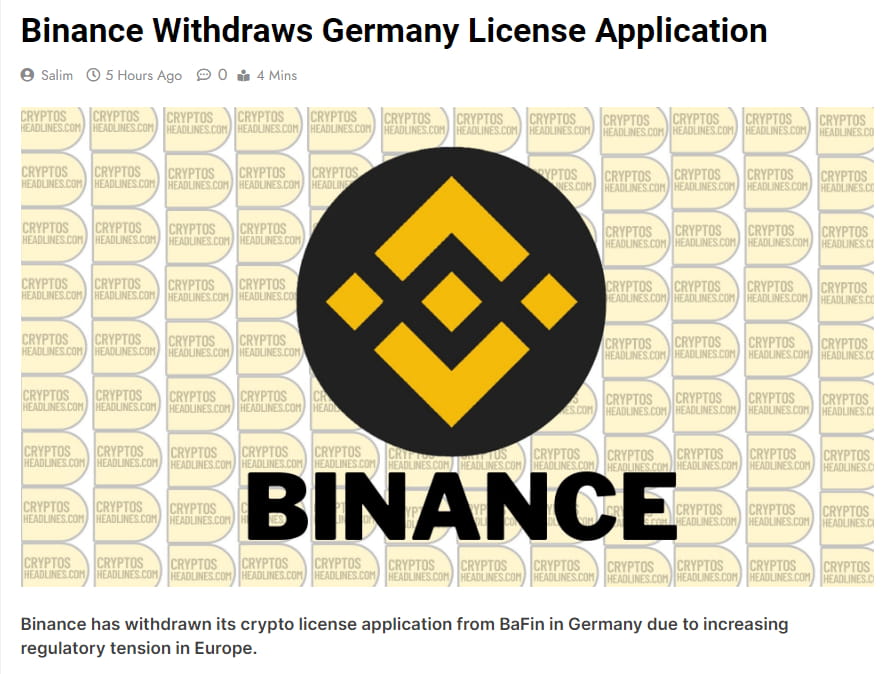 Binance Application for Crypto Custody License Denied by German Regulator: Report