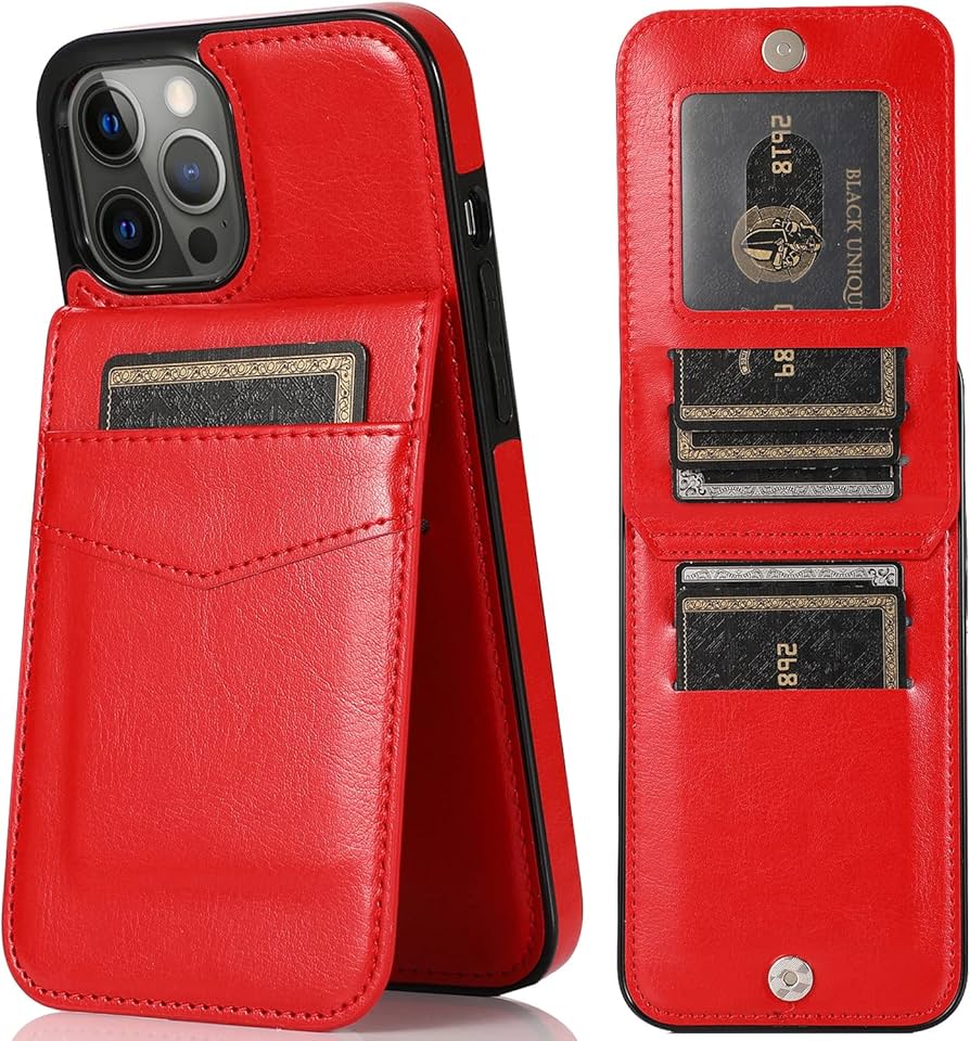 Black/Red Genuine Leather 2 in 1 Magnetic Wallet Case for iPhone 14 Pr – Uunique