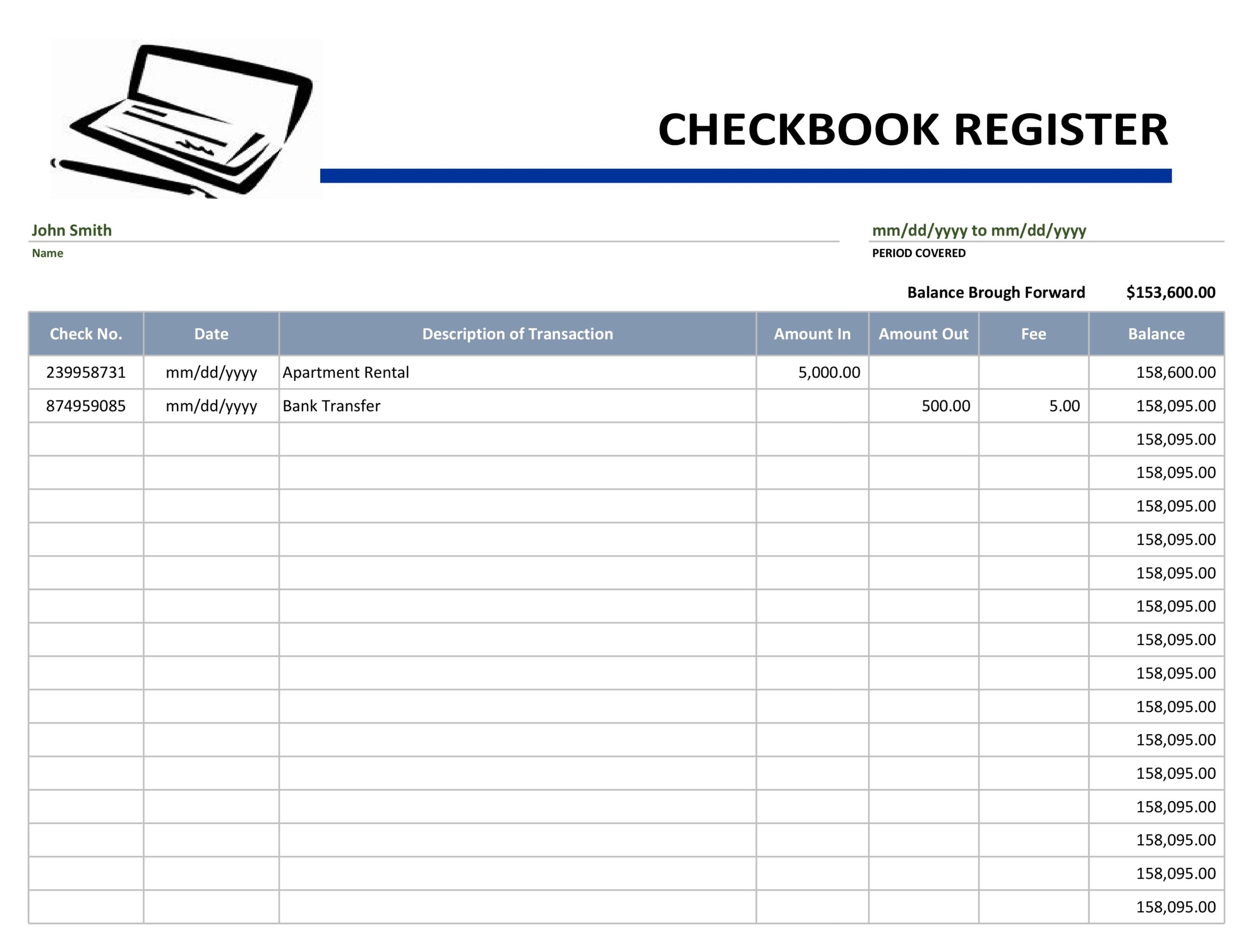 Download Checkbook Register Excel Template - ExcelDataPro