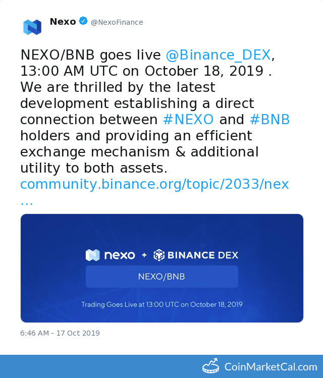 NEXO Migrates 10 Percent of Its Token Supply to Binance Chain