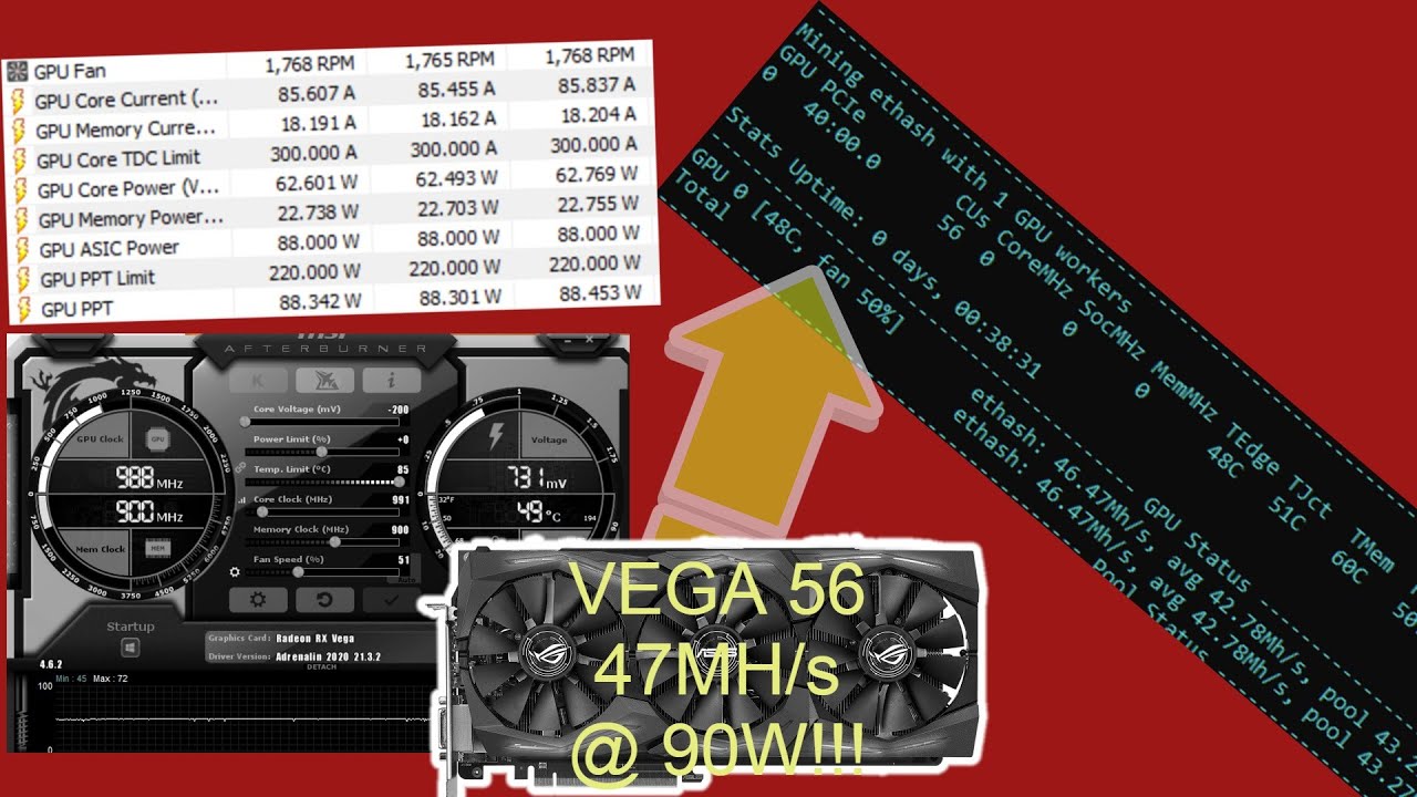 Mining performance and hashrate of AMD Radeon RX Vega 56