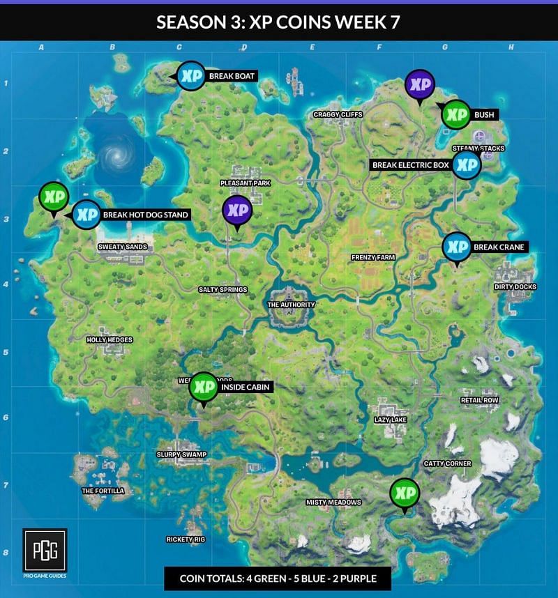 Fortnite Season 4 XP Coins Locations - Maps for All Weeks! - Pro Game Guides