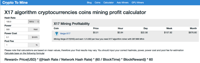 Verge (XVG) Mining Calculator & Profitability Calculator - CryptoGround