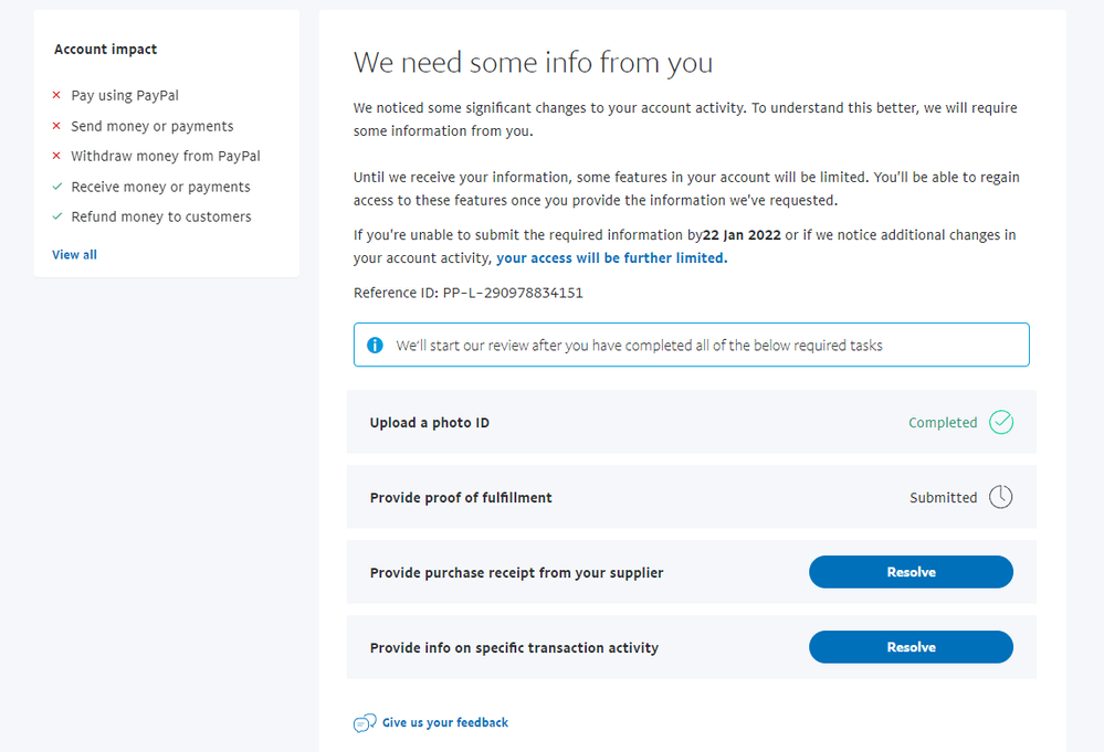 How long will it take to lift my PayPal account limitation? | PayPal US