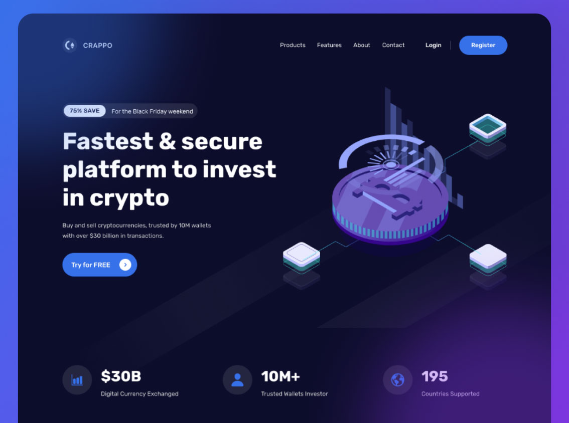 Crypto - Free Clean Bootstrap Cryptocurrency Website Template