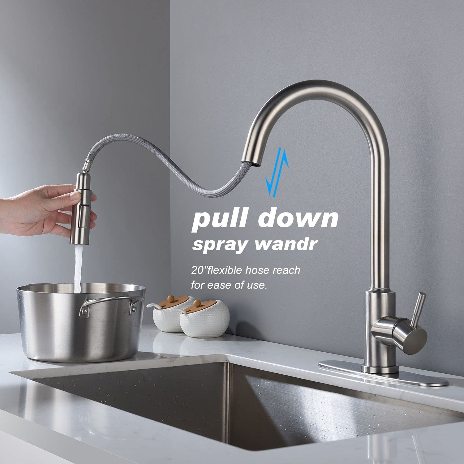 Houzer Sentinel Pull Down Faucet, Polished Chrome, SENPDPC