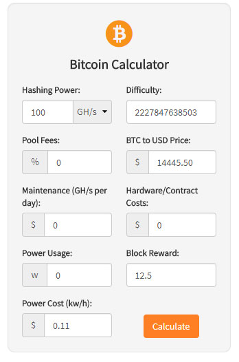 Bitcoin (BTC) mining profitability calculator