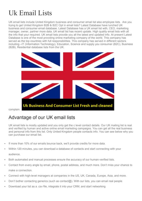 UK Business Email Address, Email List, Lead and Contacts Database