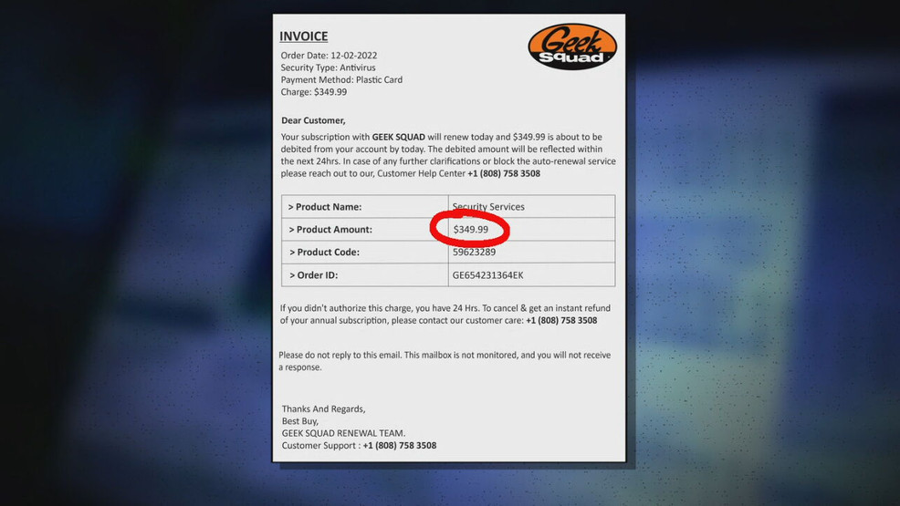 Email Scam: Did you receive an Email claiming your annual subscription with GeekSquad is renewed