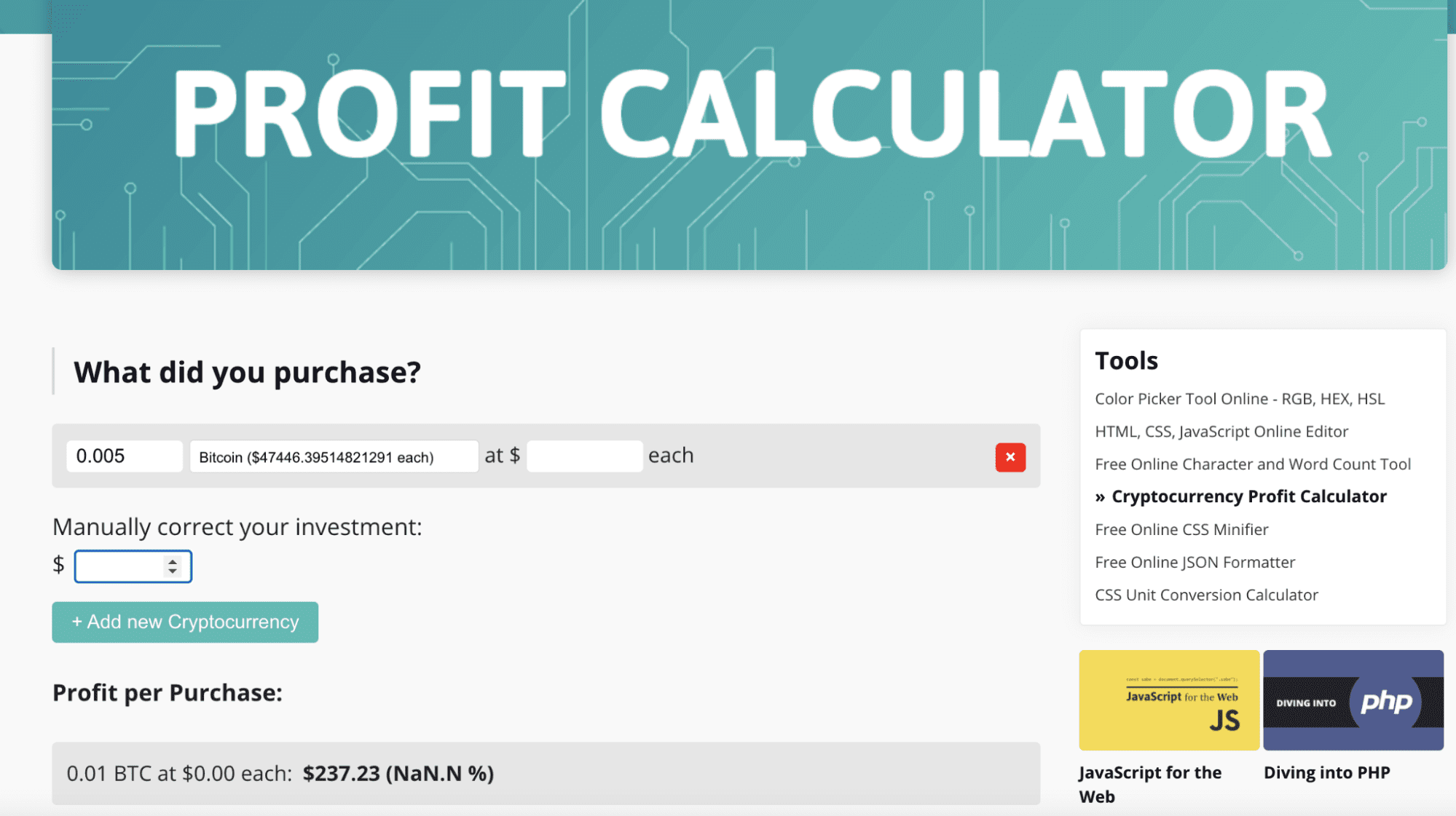 Crypto Profit Calculator - Bitcoin, Ethereum and More