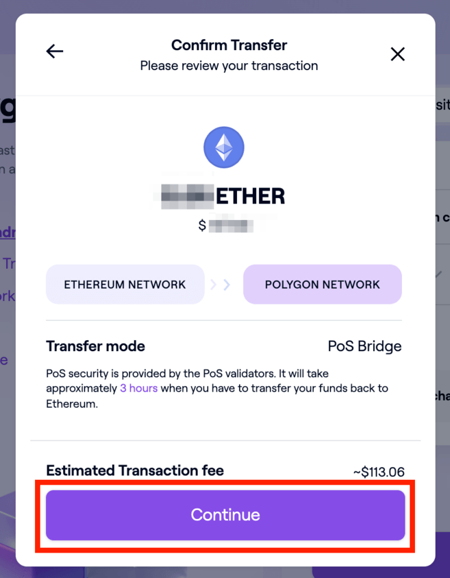 Bridge tokens from Ethereum network (ETH) to Polygon (POL) network