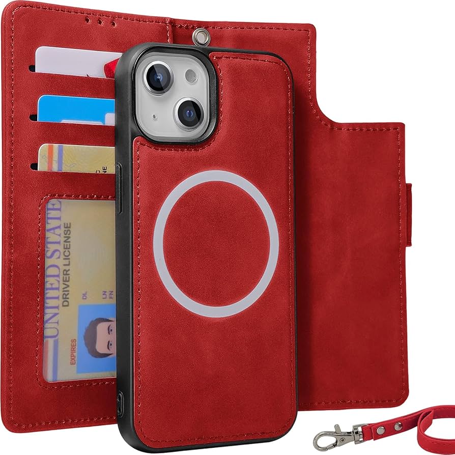 iPhone 14 Wallet Case by Ed Hicks, Red, Engraving Available, Shockproof, Genuine Leather