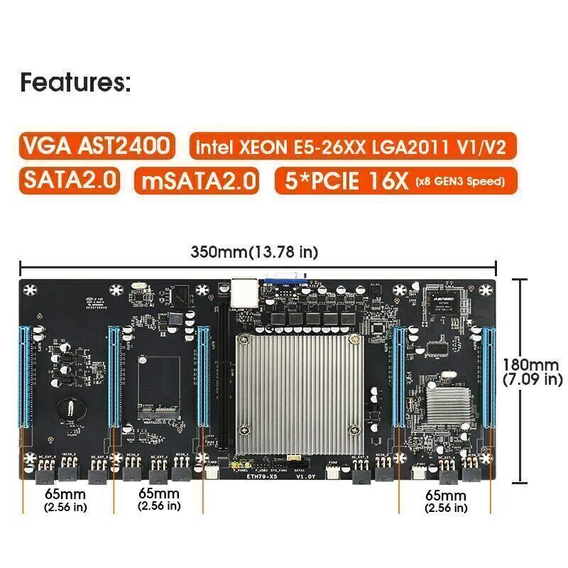 XBTC-X9 Mining Motherboard + 2x Intel Xeon Ev2 CPU – hashrate