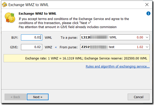 Exchange Webmoney WMZ to Cash USD