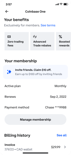 Coinbase’s simple inline invite panel and referral rewards