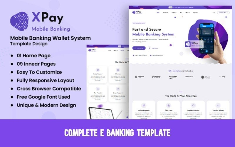 XPay - Mobile Banking E Wallet Platform HTML Template for $31