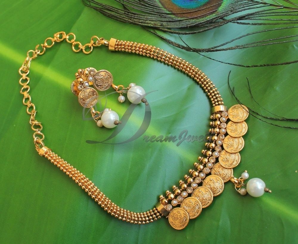 DREAMJWELL - Beautiful Antique Kemp-green Lakshmi Coin Necklace Set-dj – dreamjwell