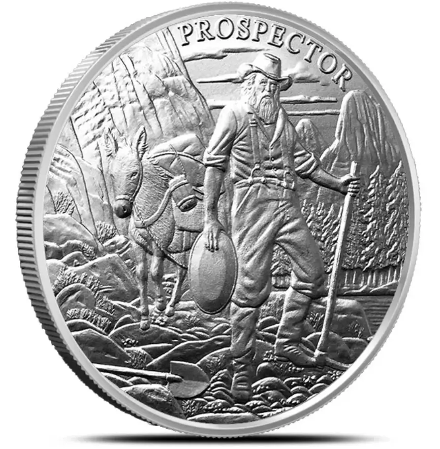 1 oz Silver (Engelhard - The American Prospector - E in globe reverse) - United States – Numista