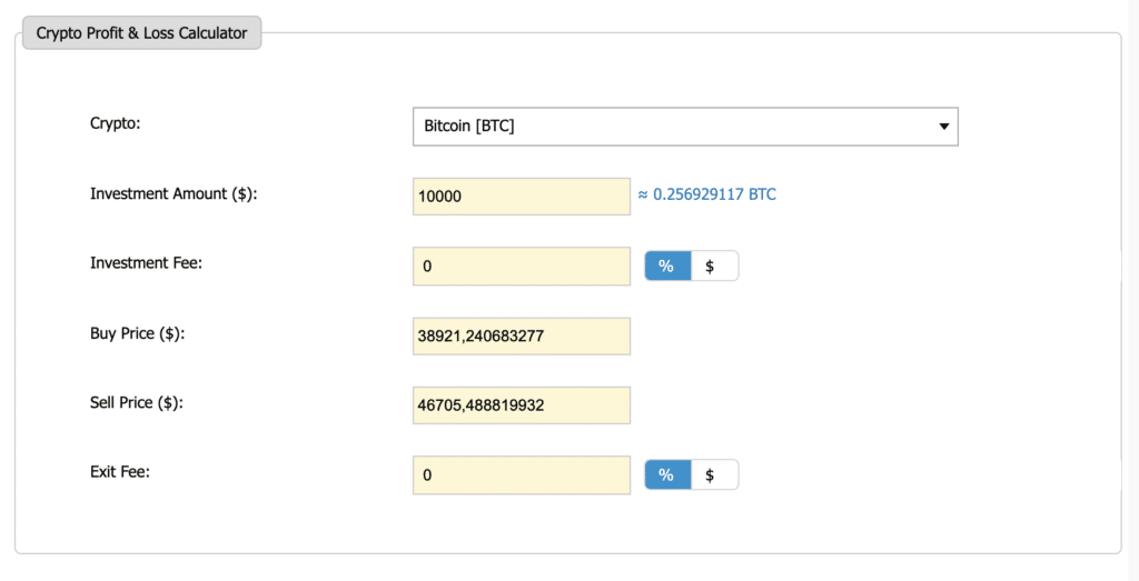 Crypto Profit Calculator - Bitcoin, Ethereum and More