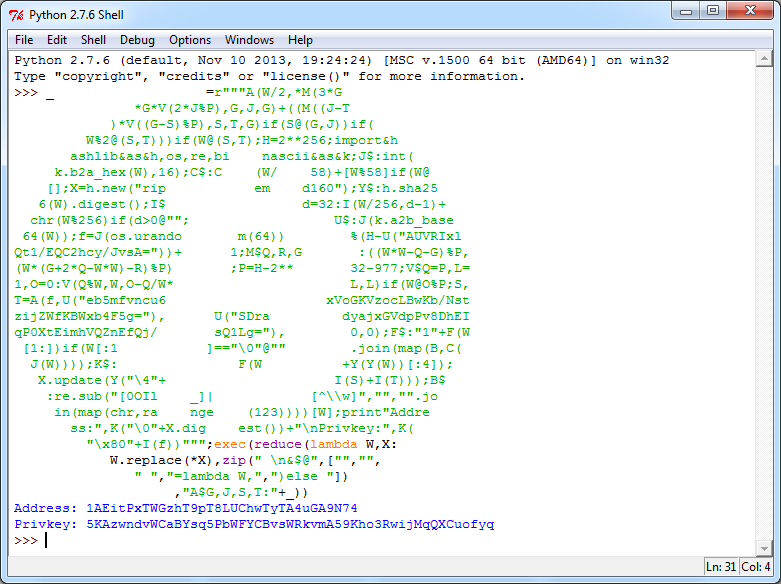 Bitcoin Address Generator in Obfuscated Python