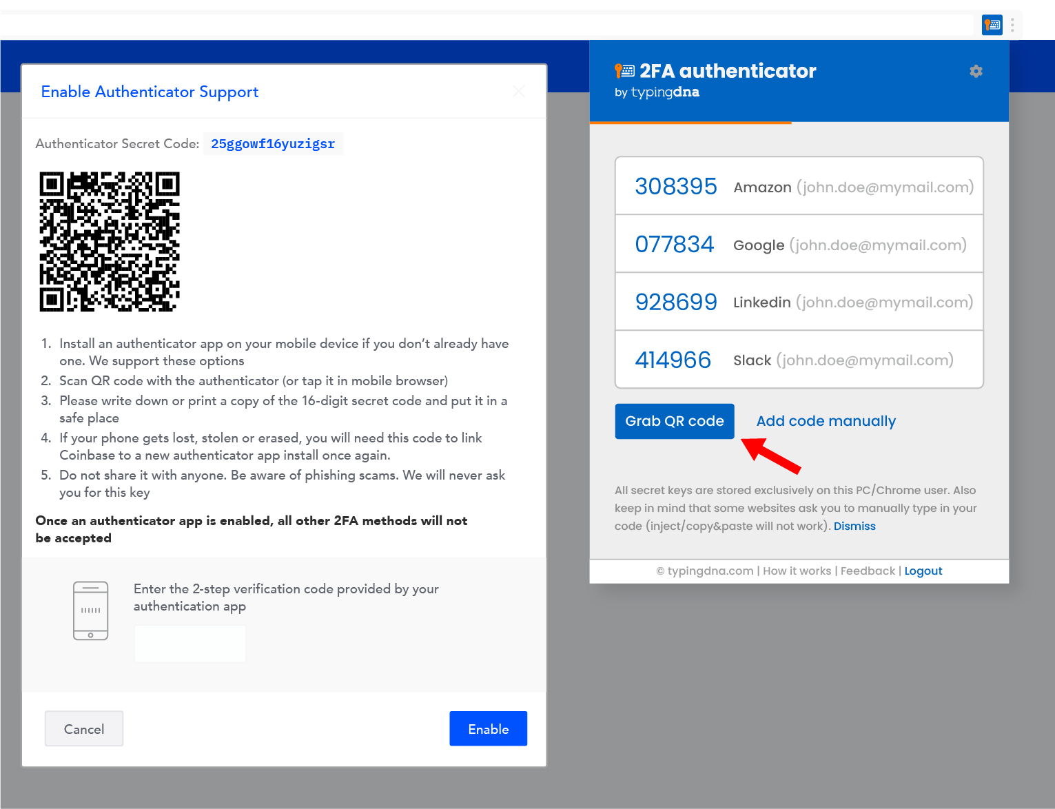 How to set up Coinbase with TypingDNA Authenticator - TypingDNA Authenticator