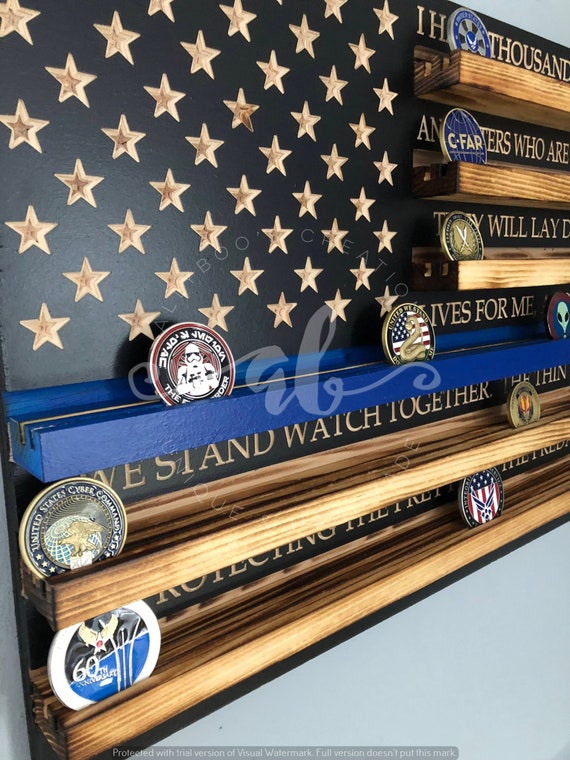 Coin Holder Flag Thin Blue Line – J Tred Woodworking