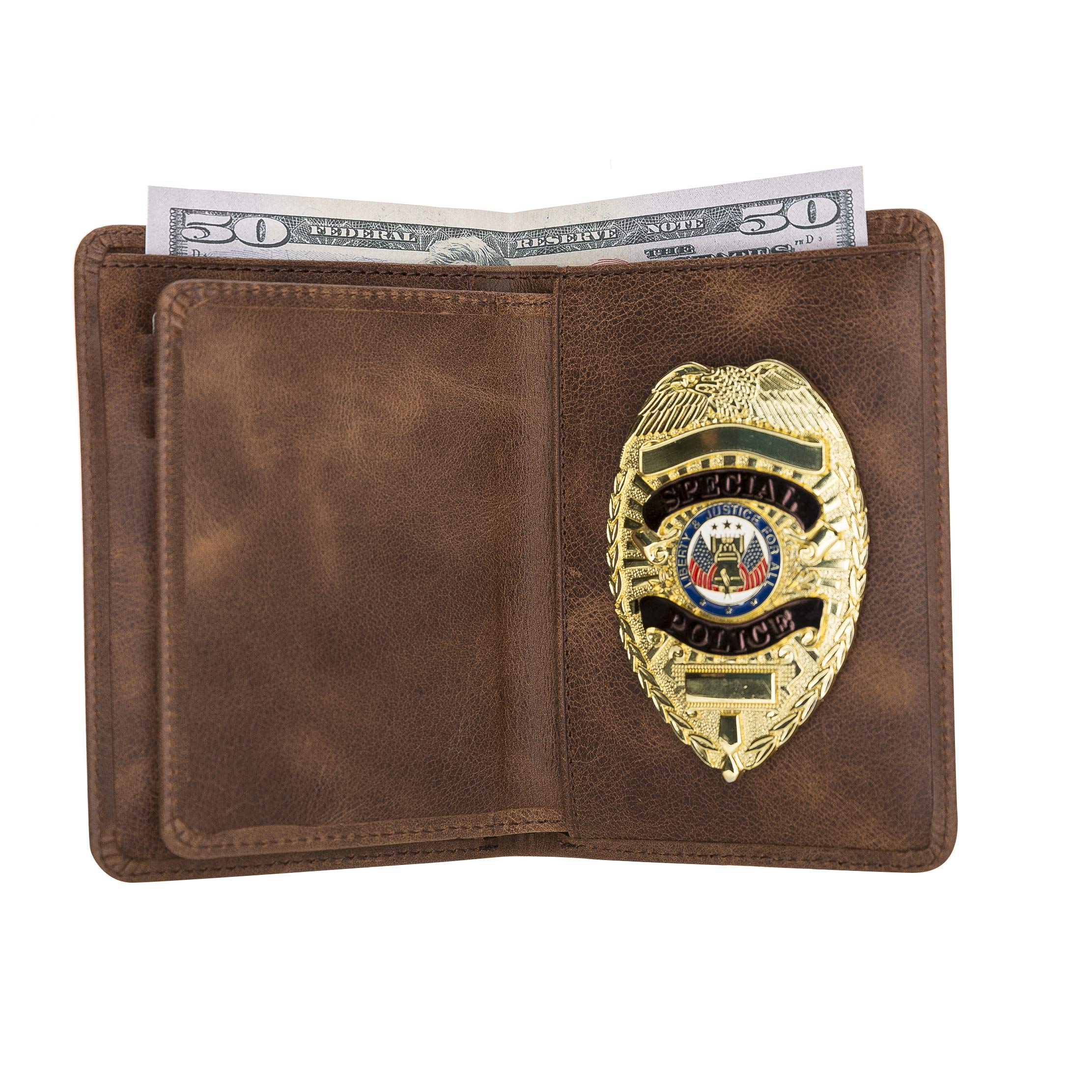 Black Leather Police Badge Holder Wallet