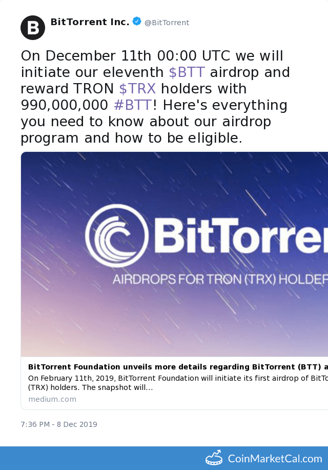 BitTorrent by CoinTiger Airdrop » Get some BTT now