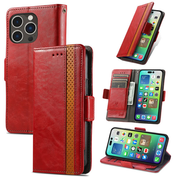 Leather Wallet Case for Apple iPhone 14 Plus (Red)