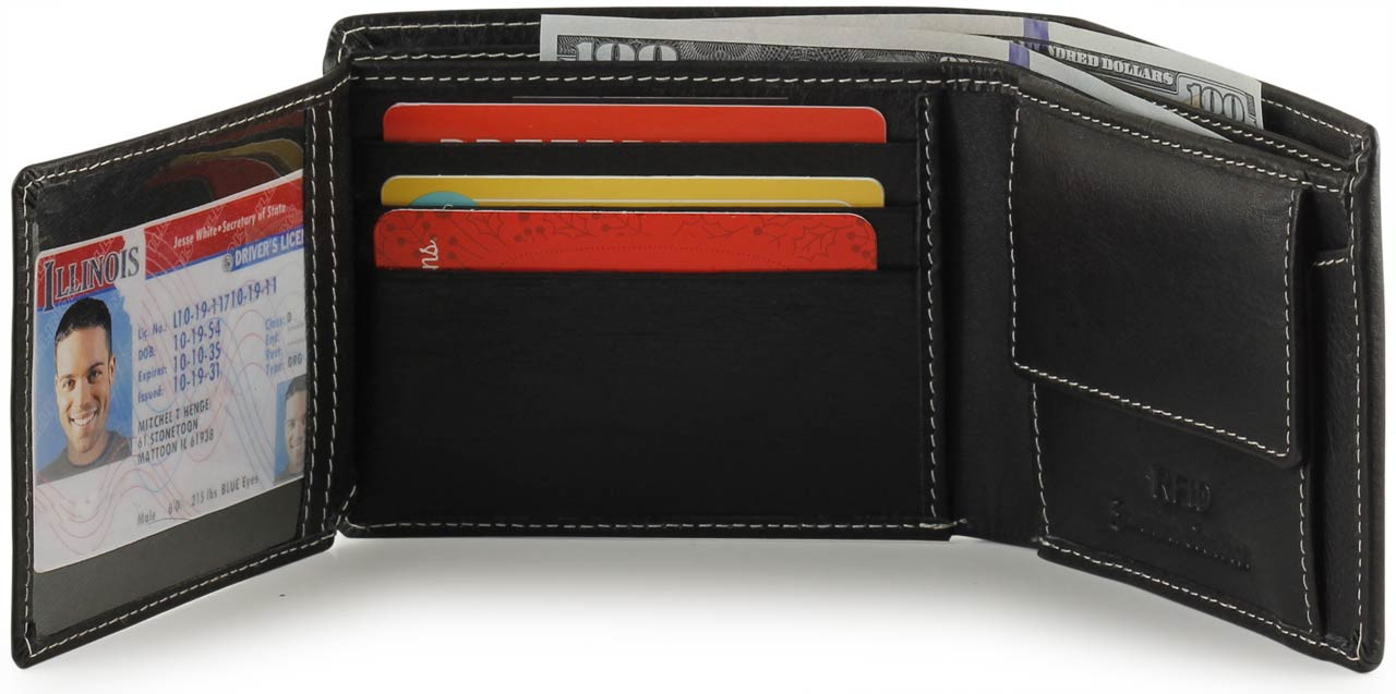 Brown Premium Leather Bifold Wallet With Flip Up ID Window – cointime.fun