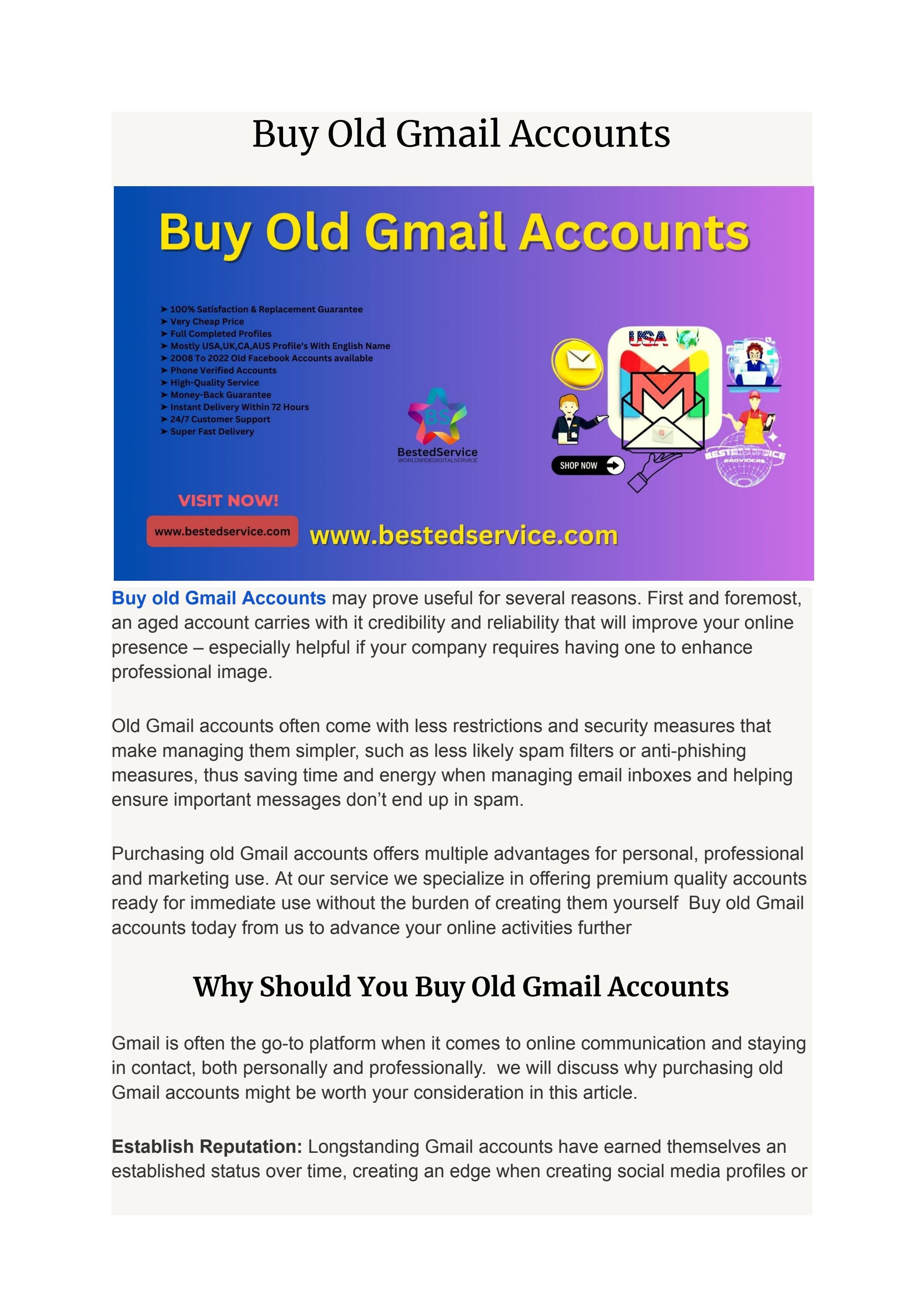 Buy Gmail Accounts% Phone Verified Gmail Accounts For Sell