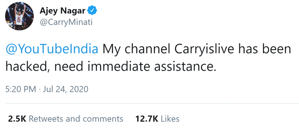 CarryMinati's YouTube channel hacked, viewers asked to donate bitcoin | Tech News