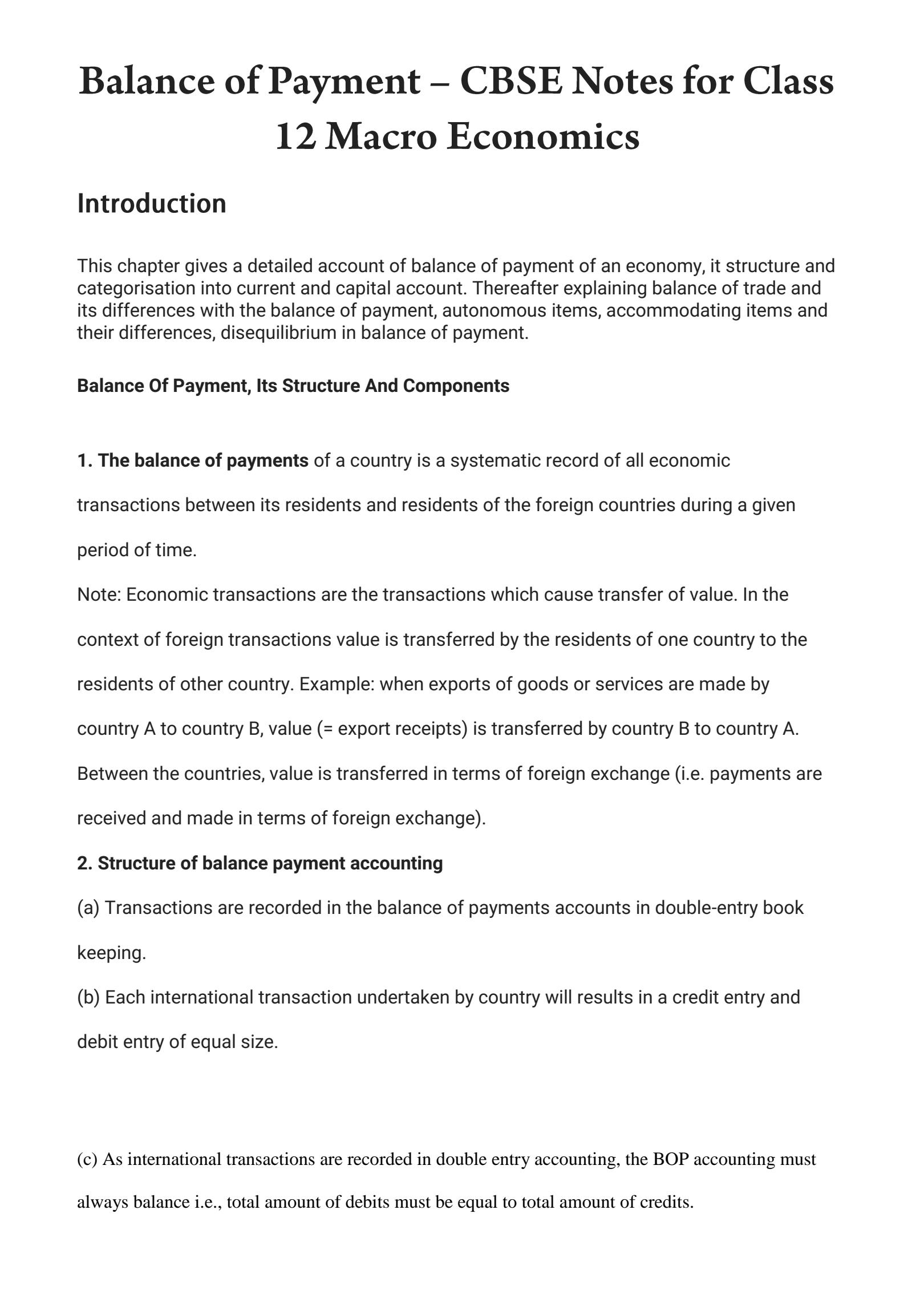 [Economics] What is Balance of Payment? - Class 12 Teachoo