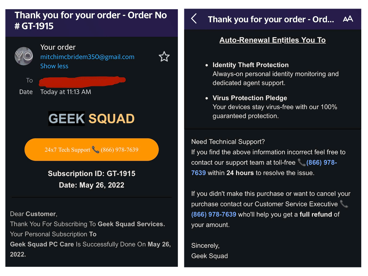 Phishing Report: Geek Squad Scam