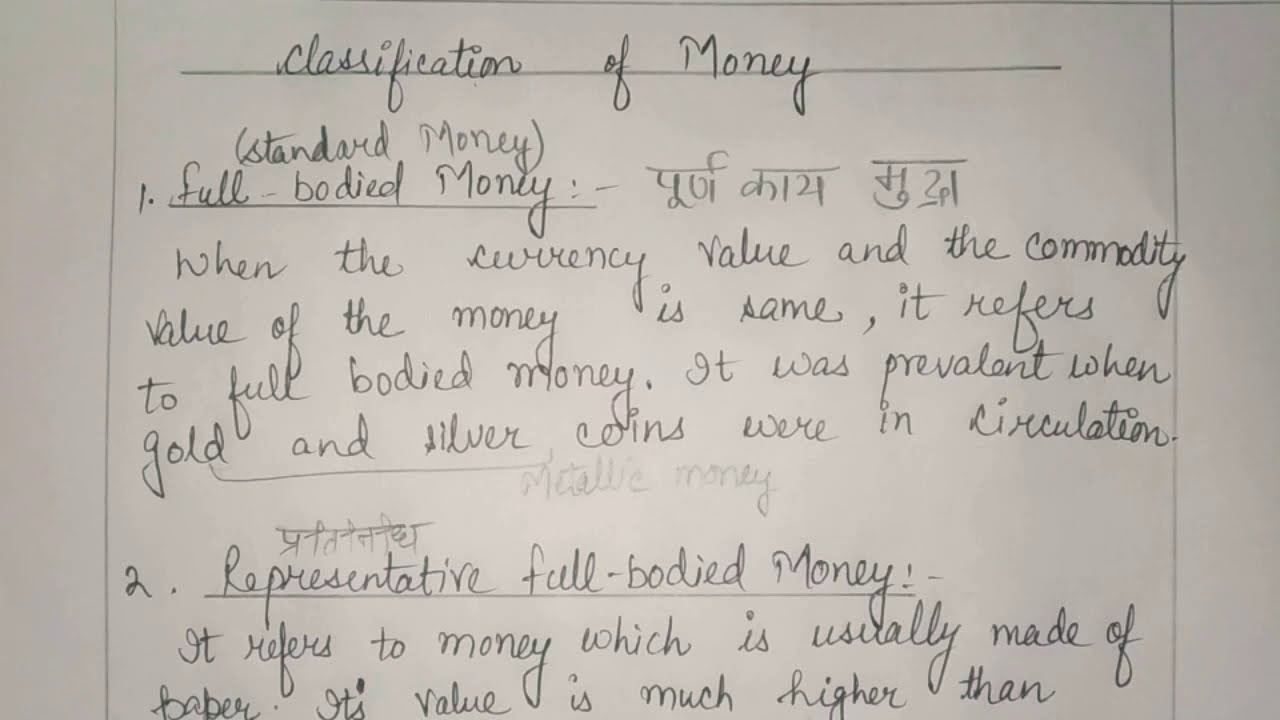 Classification of Money : Full Bodied, Representative Full Bodied and Credit Money