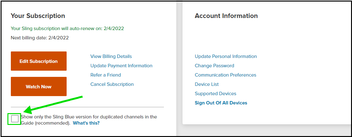 Update Amazon Pay Information | Sling TV Help