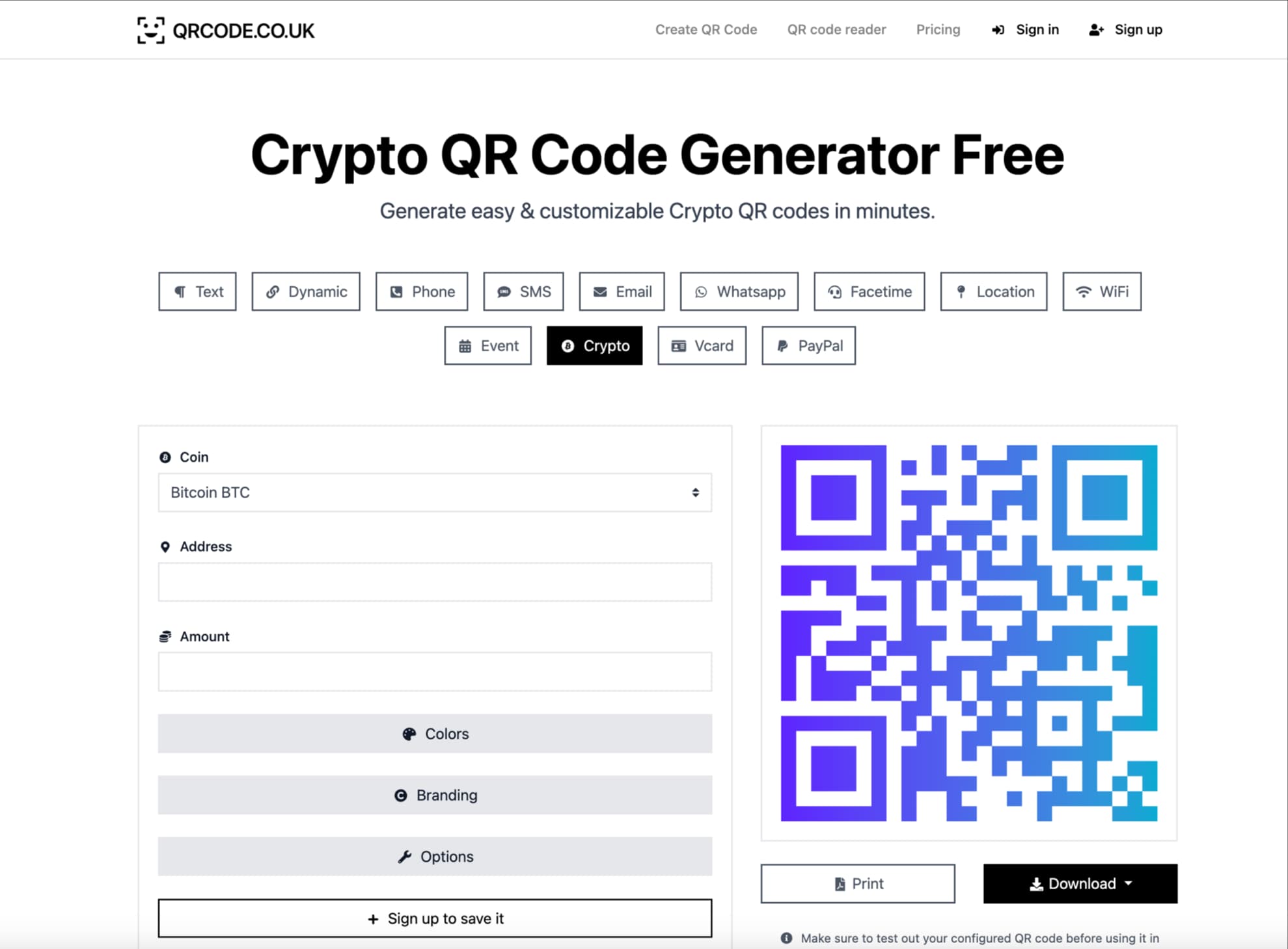 Cryptocoin QR Code Generator