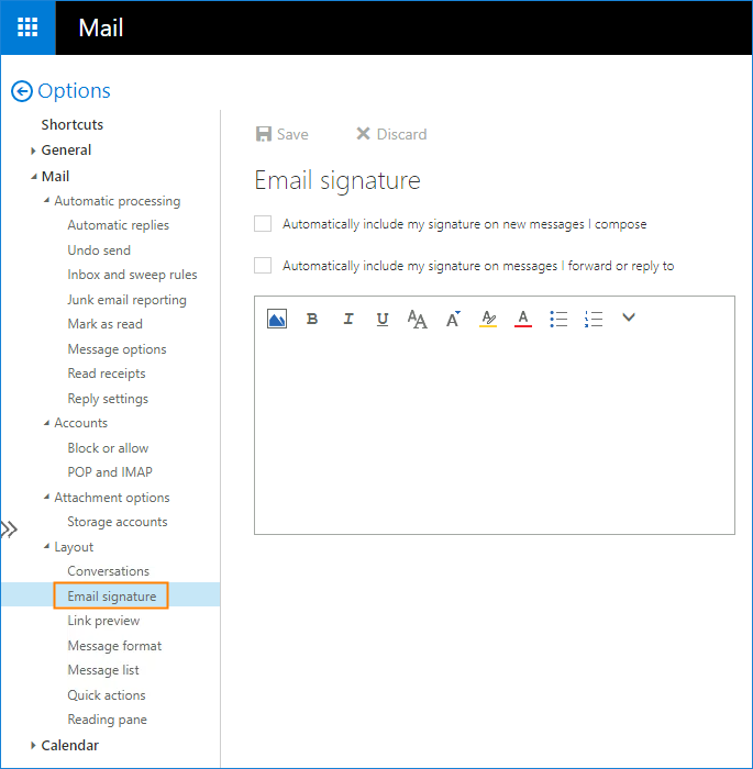 Create and add an email signature in Outlook Web App - Microsoft Support