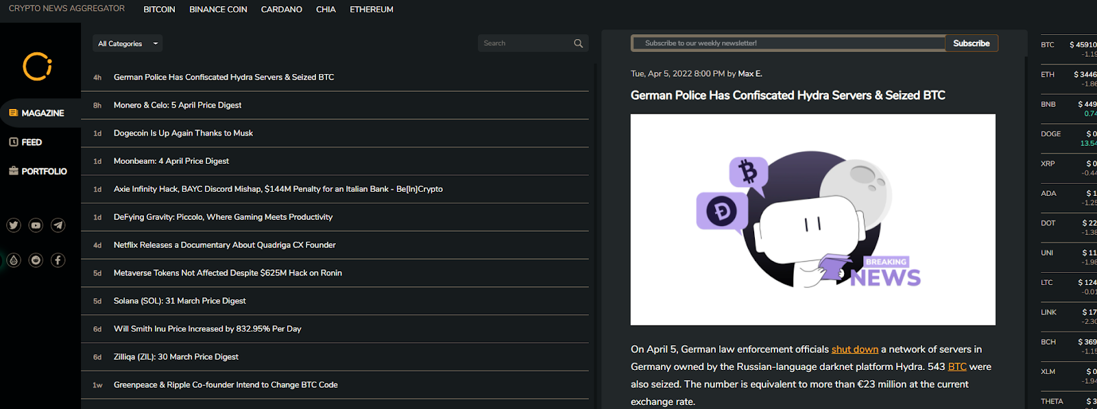 Cryptocurrency news aggregation platform with filter and customization abilities | cointime.fun