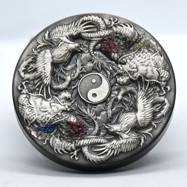 DOUBLE DRAGON AND YIN YANG KOI 2 Oz Silver Coin $2 Tuvalu - The Perth Mint