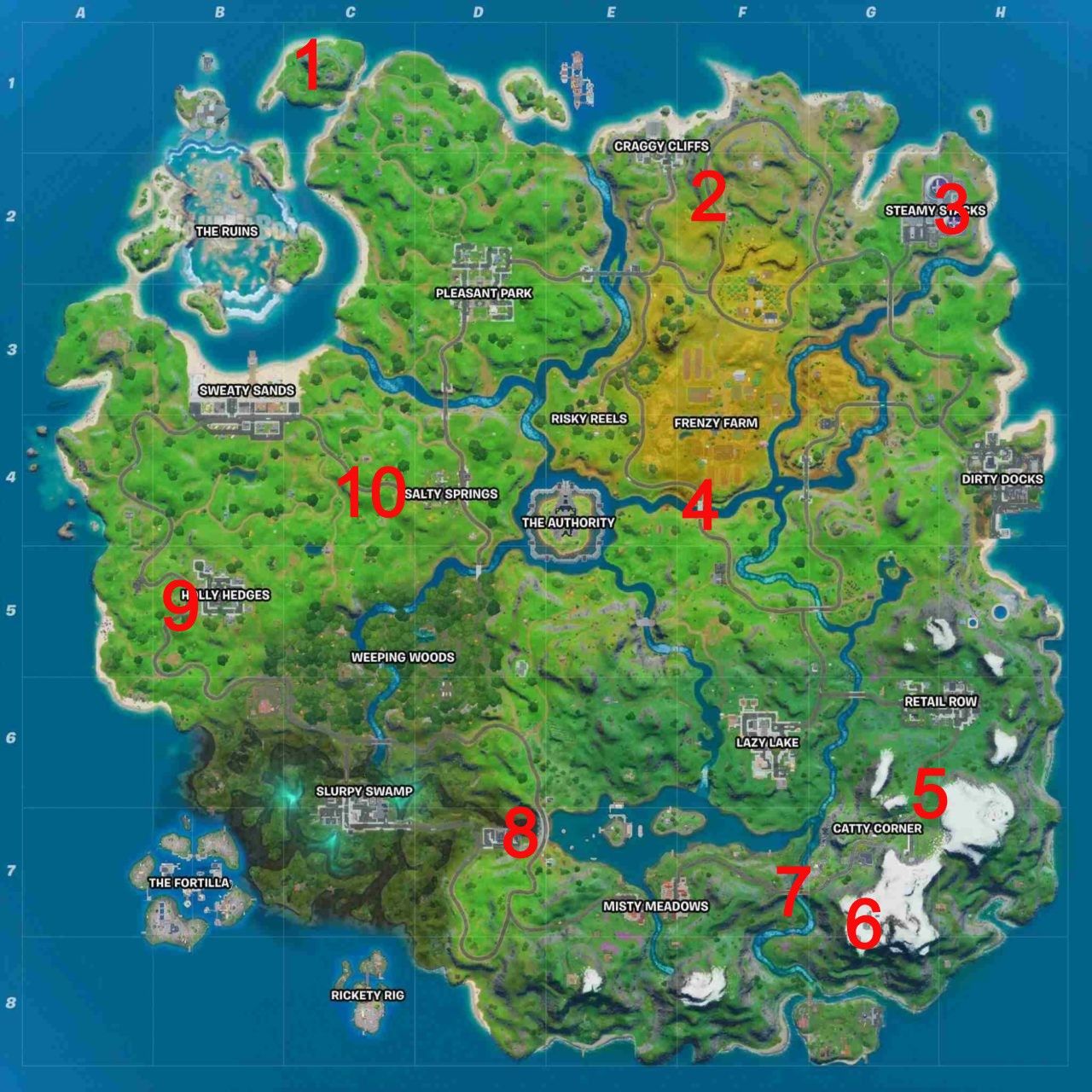 All XP Coin locations Fortnite Chapter 2 Season 5 Week 10 - Green, Blue, Purple, and Gold - Gamepur