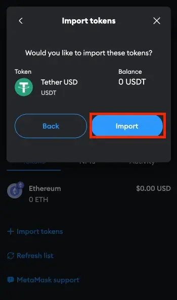 How to add your USDT wallet to MataMask?