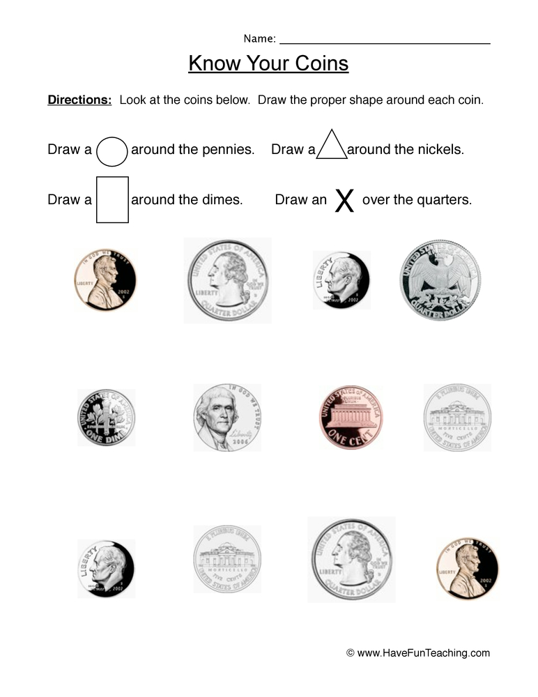 Kindergarten Money Worksheets 1st Grade