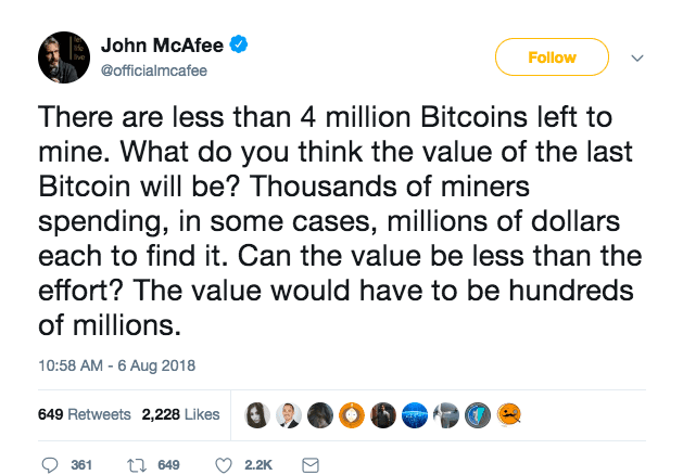 John McAfee Takes a U-Turn from His $1M BTC Price Prediction