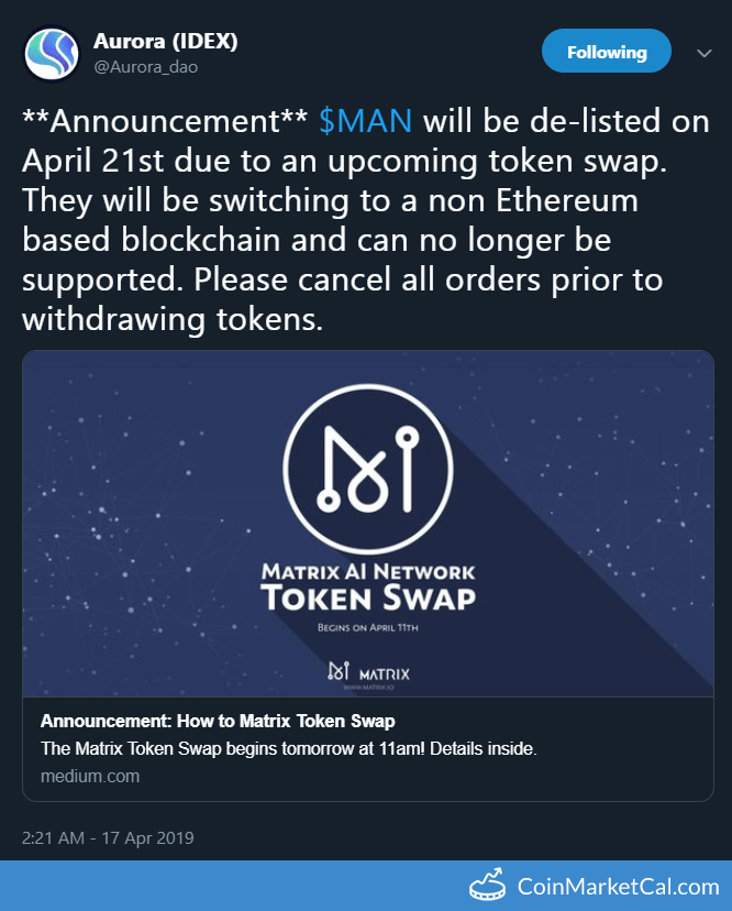 Guest Post by Matrix AI Network: Announcement about Manual Swap - ERC20 MAN TOKENS | CoinMarketCap