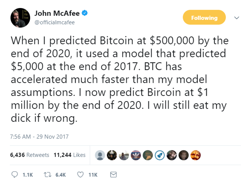 Bitcoin Price Will Reach $1 Million in , Or You’re an Idiot: John McAfee